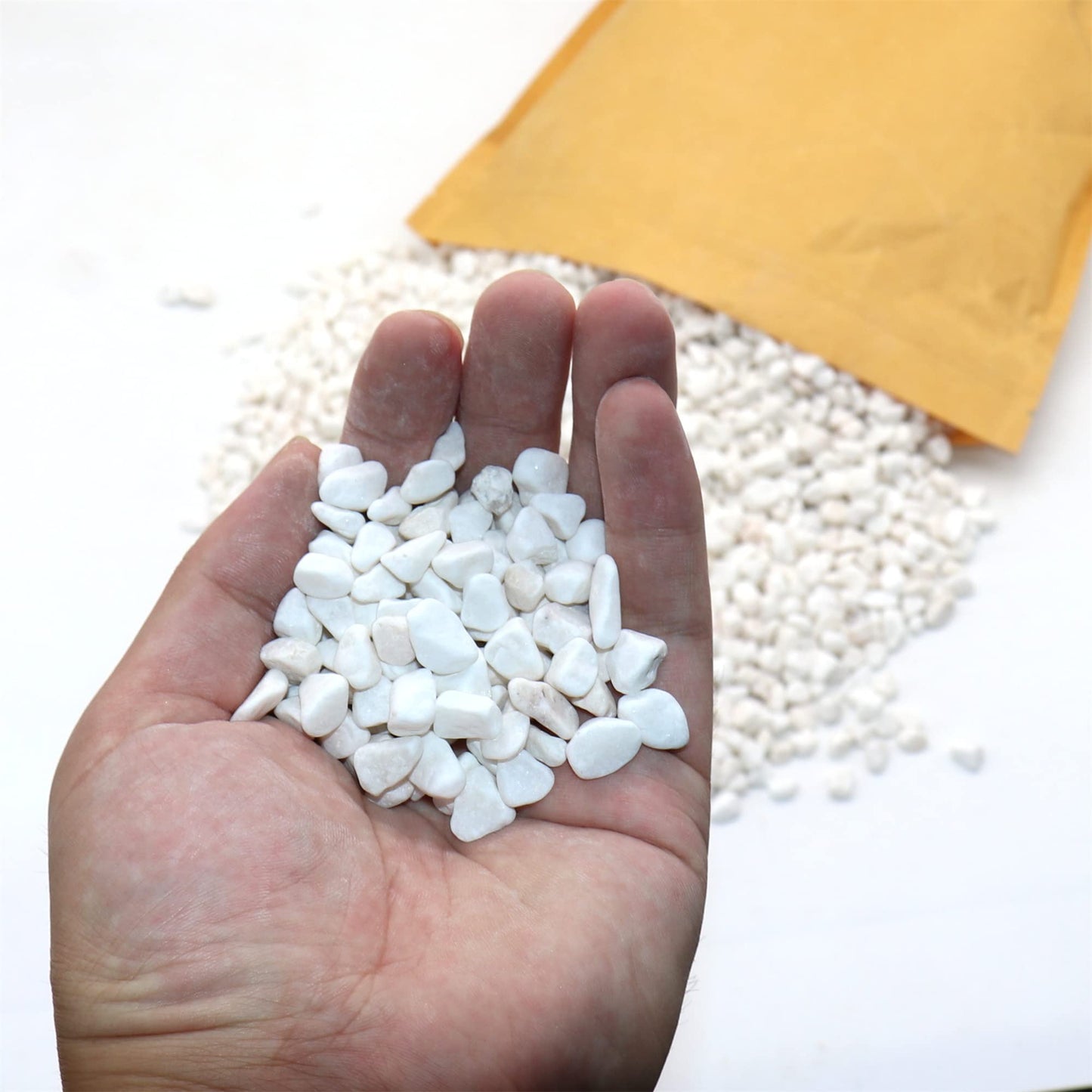 Premium Pebbles White Rocks. White Decorative Pebbles. 1/5 Inch – 5 lbs for Garden, Landscaping, Indoor, Vase fillers, Crafting, Succulents, pots, Plants (Mini (0.2 Inch), White - Tumbled, 5)