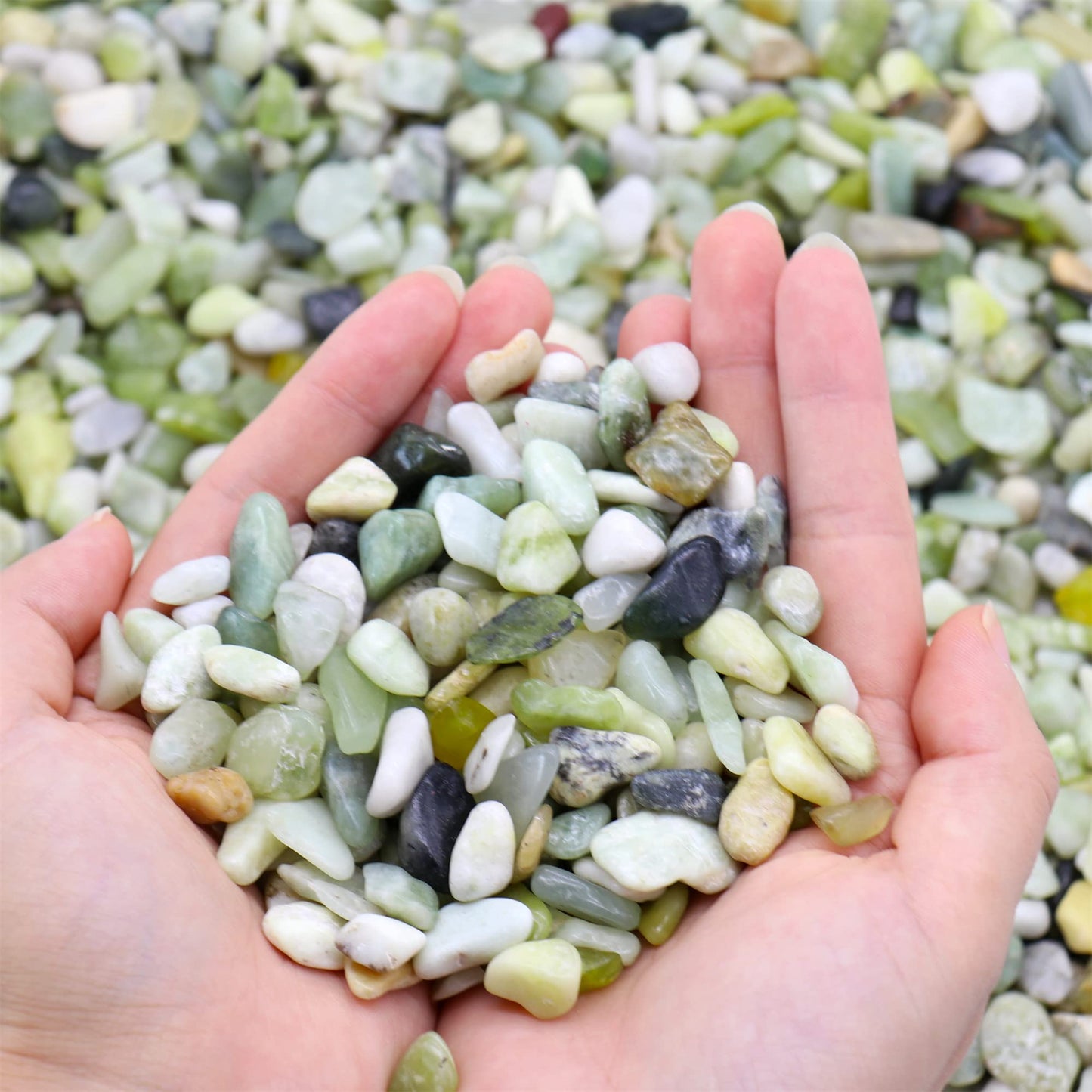 Premium Pebbles Rocks for Plants. Green Jade Decorative Polished Pebbles. 3/8 Inch – 10 lbs for Plants, Garden, Landscaping, Crafting, Succulents, pots (XSM (0.375 Inch), Green Jade - Polished, 10)