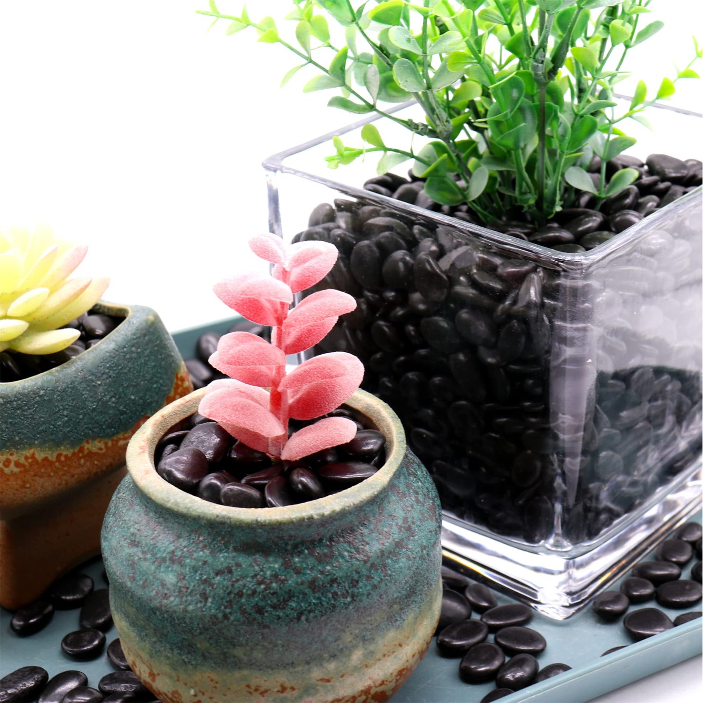 Premium Pebbles Black Rocks for Plants. Black Decorative Polished Pebbles. 3/8 Inch – 2 lbs for Garden, Indoor, Vase fillers, Crafting, Succulents, pots, Plants (XSM (0.375 Inch), Black -Polished, 2)