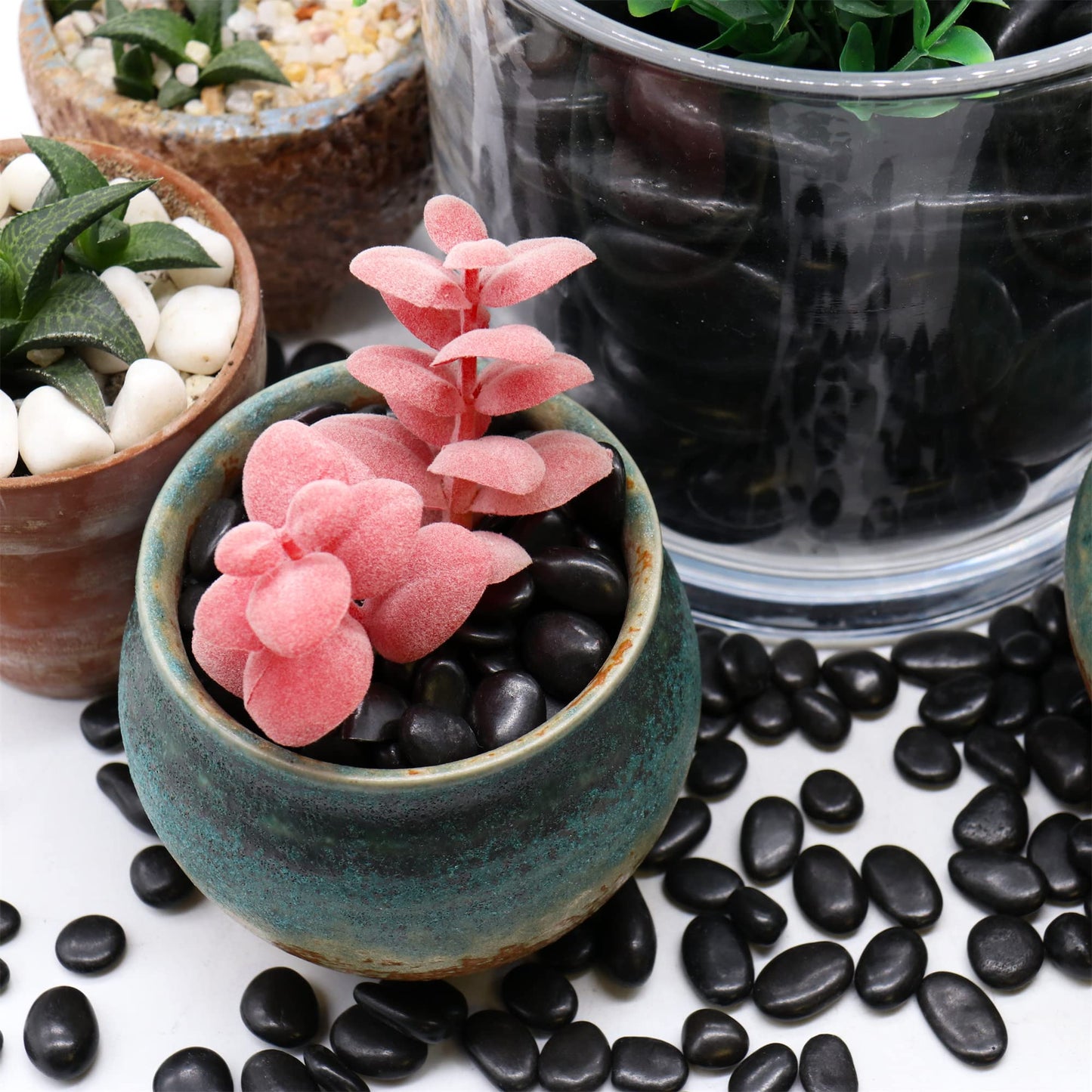 Premium Pebbles Black Rocks for Plants. Black Decorative Polished Pebbles. 1/5 Inch – 10 lbs. for Plants, Garden, Landscaping, Vase fillers, Succulents, pots (Mini (0.2 Inch), Black -Polished, 10)