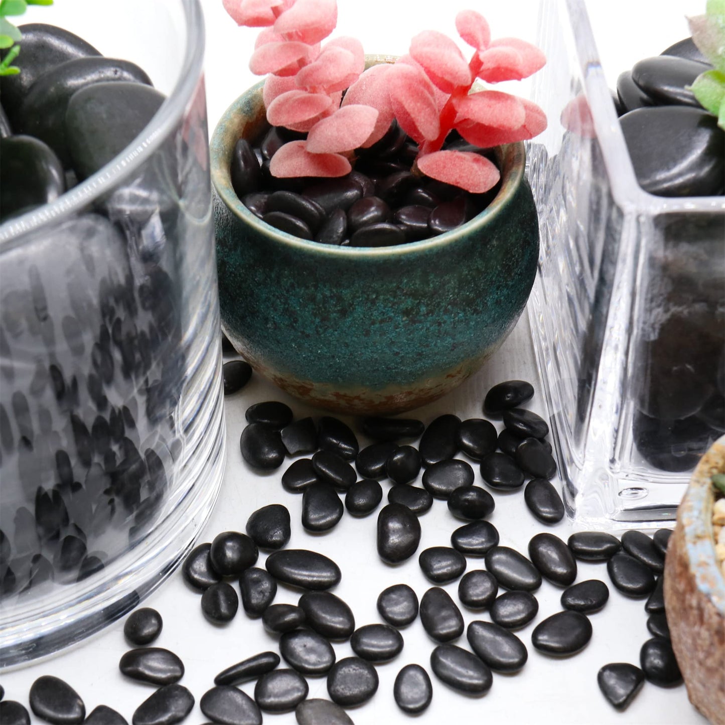 Premium Pebbles Black Rocks for Plants. Black Decorative Polished Pebbles. 1/5 Inch – 10 lbs. for Plants, Garden, Landscaping, Vase fillers, Succulents, pots (Mini (0.2 Inch), Black -Polished, 10)
